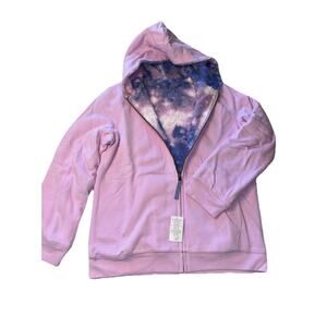 Lands End Pattern Sherpa Lined Hoodie Lilac Thistle Galaxy Kids Husky Sz XL/H